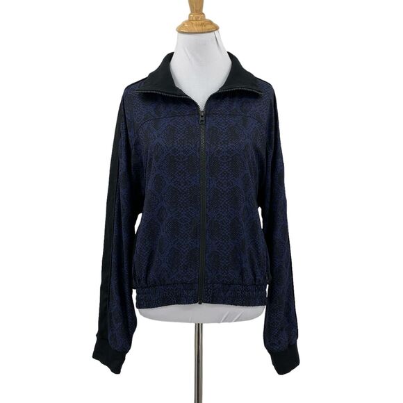 Athleta Brooklyn Track Bomber Jacket Women S Small Midnight Python Zipped Pocket - Picture 1 of 15